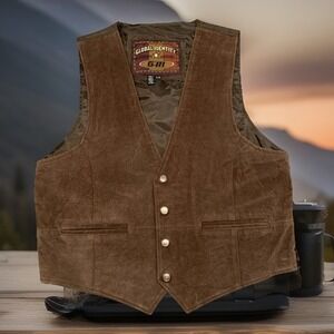 Vintage G-III Global Identity Men's Dark Brown Suede Leather Snap Up Vest Sz L